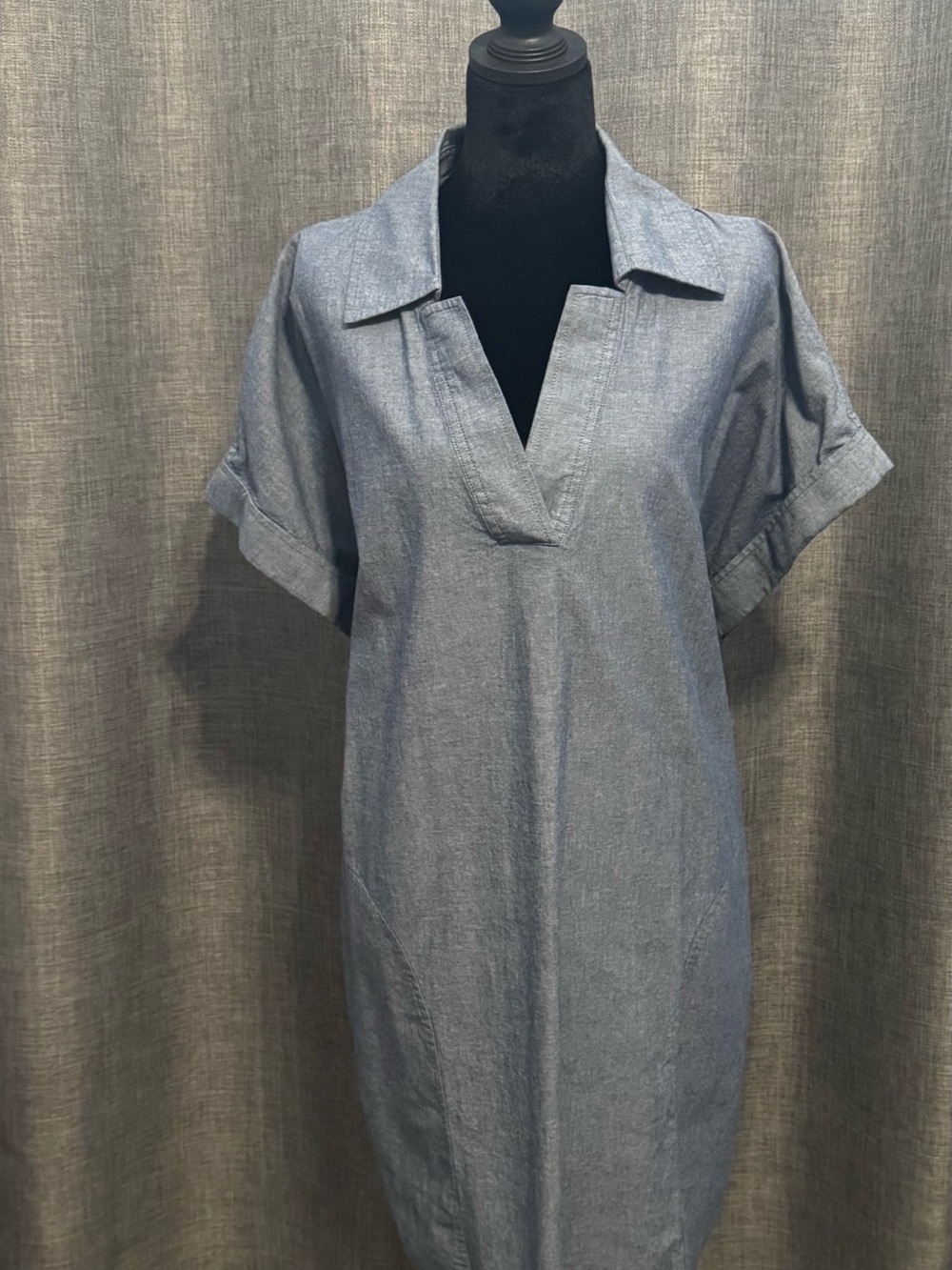 Banana Republic Chambray V-Neck Midi Dress in Light Blue